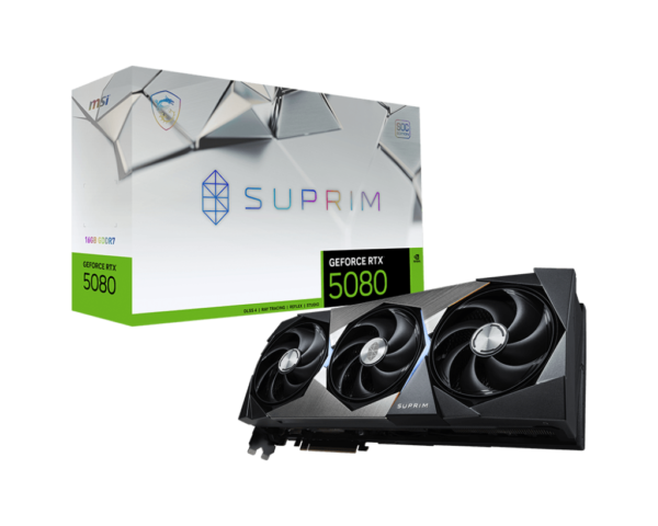 MSI GeForce RTX 5080 16G SUPRIM SOC Video Graphics Card, 16GB GDDR7 Boostable 2760 MHz (OC) Graphics Card